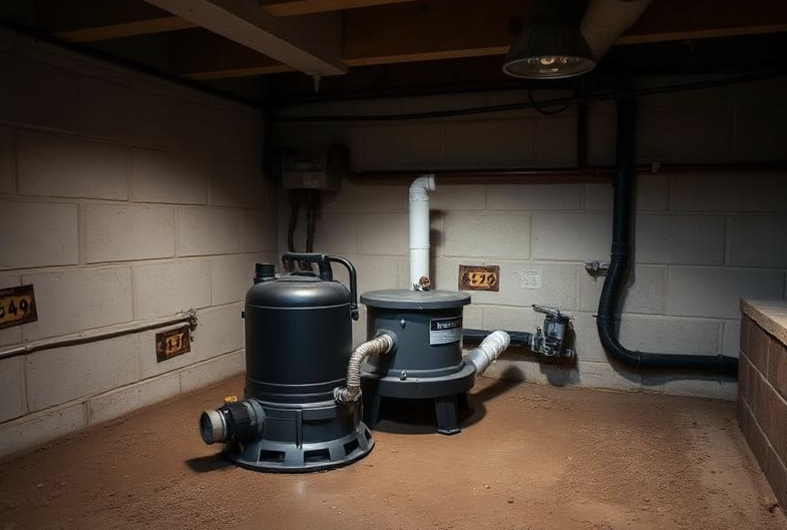 Professional sump pump installation in basement